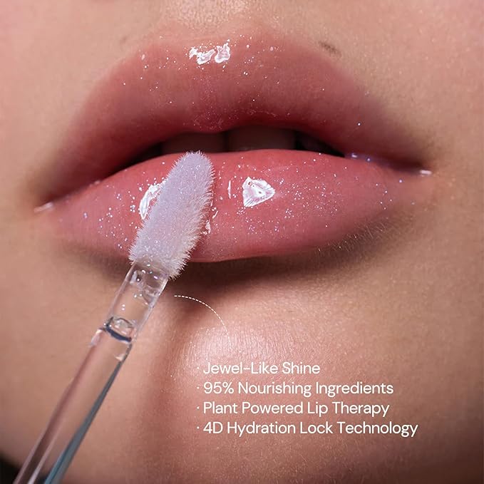 Flower Knows Shell's Jewel Nourishing Lip Glaze,Hydrating Lip Gloss with Hyaluronic,Moisturizing Plumping Oil,Non-Sticky Formula,0.16 fl.oz(P04 Seafoam Glow)