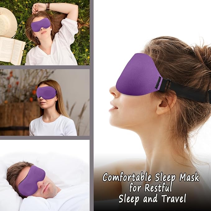 DTS Eye Masks for Side Sleepers Men Women Zero Eye Pressure 3D Cups Complete Light Blocking Night Blindfold with Adjustable Strap Shade Cover Sleeping Mask for Travel Nap Work Home (Purple)