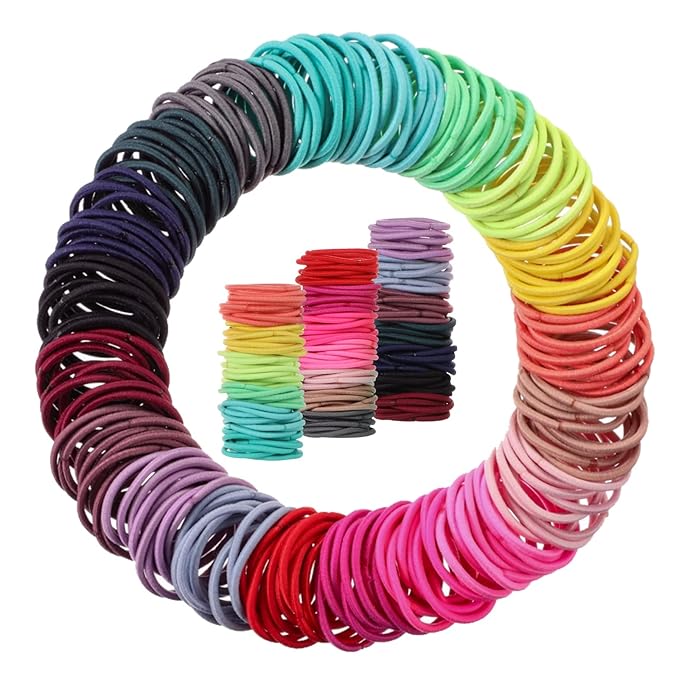 TecUnite 200 Pcs 1inch Colorful Rubber Elastic Hair Ties Small Bulk for Women Mini Ponytail Holders Rainbow Hairbands Metal Free Bands(Multicolored)