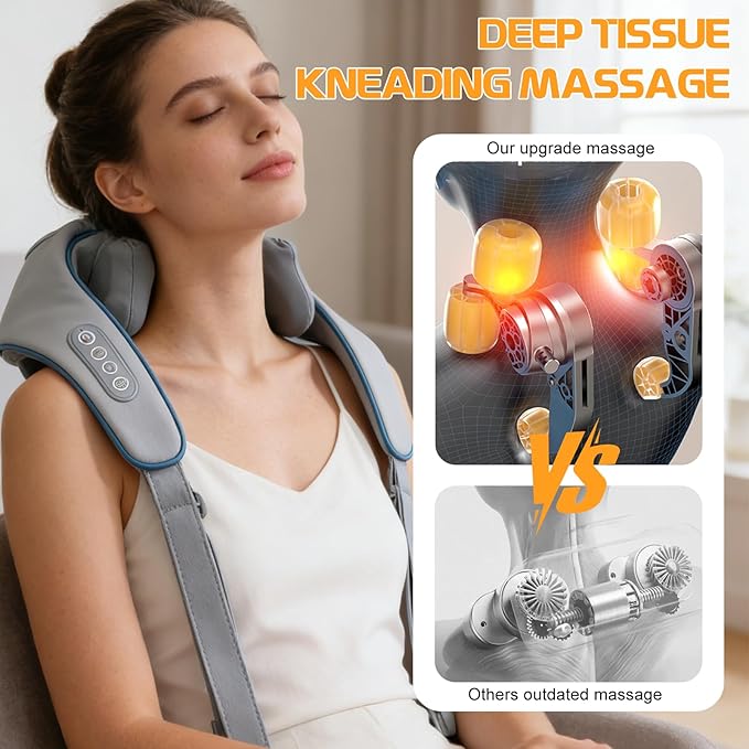 Neck Massager with Heat, Therapexa Neck Massager & Shoulder,6D Deep Kneading Shiatsu Massager for Back,Shoulder & Leg Pain Relief(Grey)