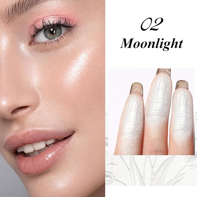 UCANBE Sparkle Bomb Baked Highlighter, Powder Highlighter Makeup, High Glossy Illuminator Palette for Face & Body, Weightless and Buildable (02 Moonlight)