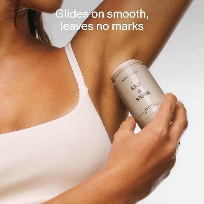 SALT & STONE Aluminum Free Deodorant | Extra Strength 48 Hour Protection for Women & Men | Made with Seaweed Extracts, Niacinamide & Prebiotics (Santal & Vetiver)