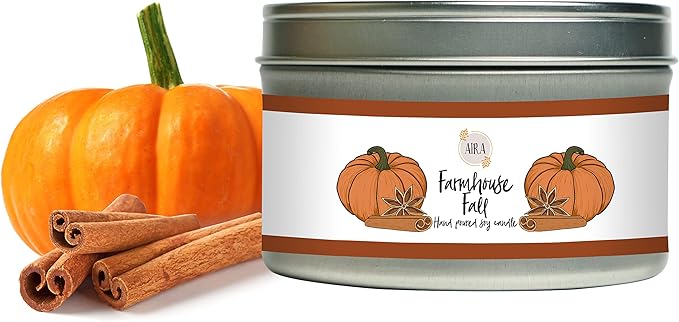 Aira Fall Soy Candles - Organic, Kosher, Vegan, Tin Candle w/Aromatherapy Essential Oil Blends - Hand-Poured 100% Soy Candle Wax - Paraffin Free, Burns 60+ Hours - Farmhouse Fall - 8 Ounces