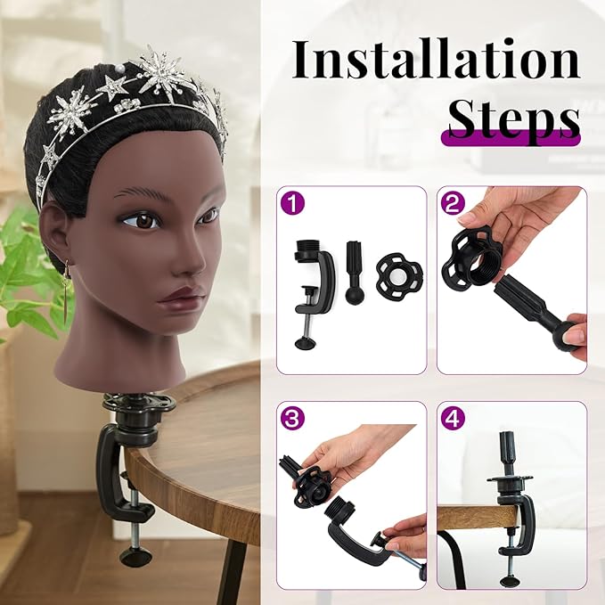 20 Inch Mannequin Head Human Hair with Stand,100% Real Hair Mannequin Head for Braiding,Cosmetology Manikin Doll Head for Styling with Mannequin Head Stand Table Clamp Hair Braiding Set