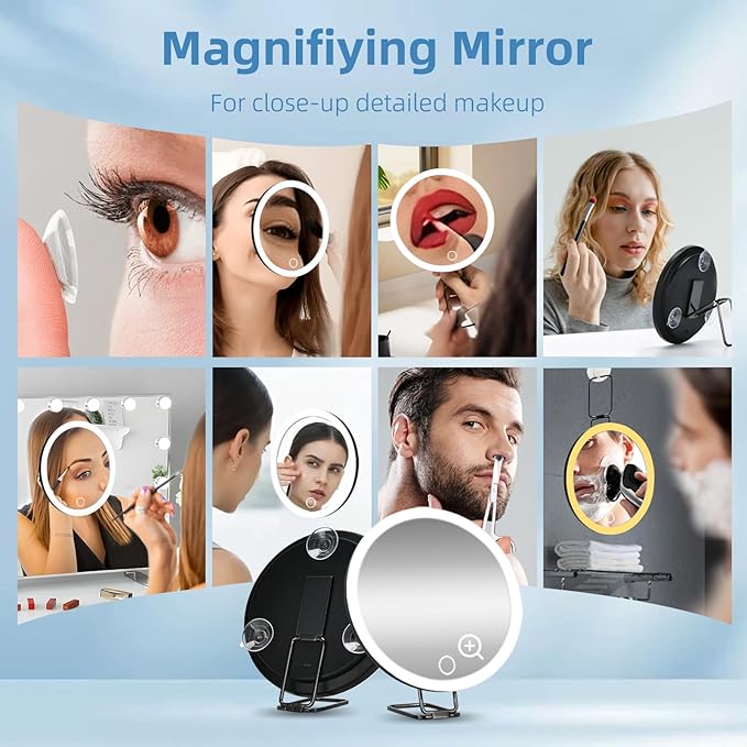 6" 30X Magnifying Mirror with Light Suction Cup,Led Close up Mirror for Checking Pores with 360° Stand,3 Color Lighted Personal Mirror 30X,30 Times High Magnification Concave Mirrors