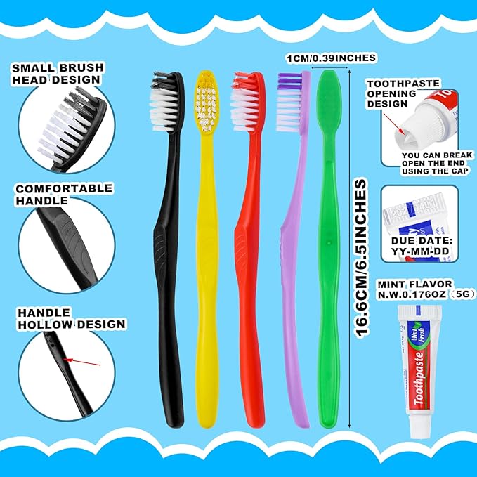 400pcs Disposable Toothbrushes with Toothpaste,Single Use Toothbrush with Toothpaste Individually Wrapped Disposable Travel Toothbrushes Kit Bulk for Homeless,Hotel,Guests(5 Colors)