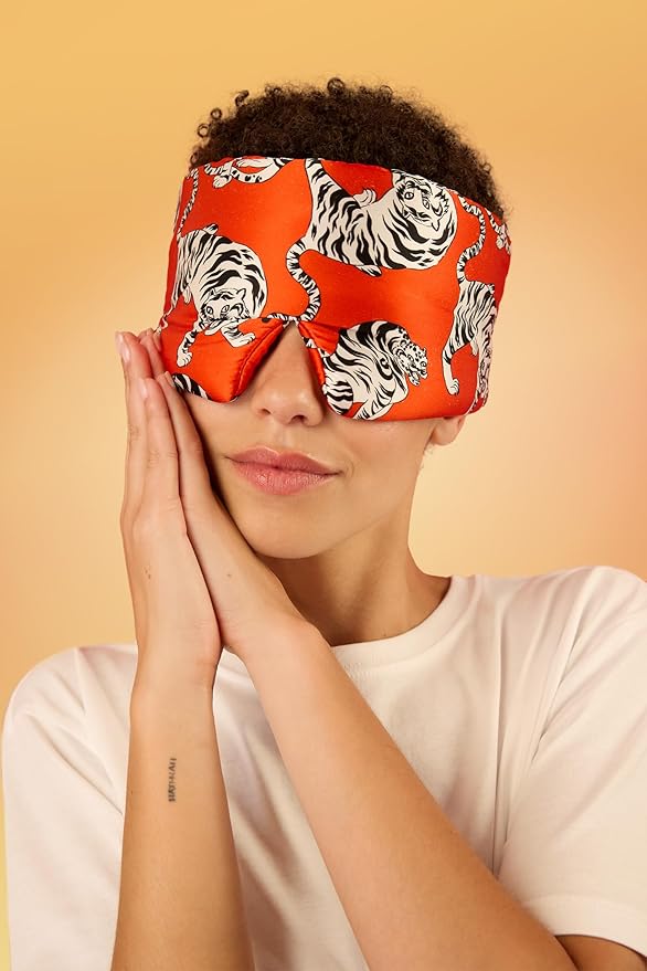Glow People Silk Sleep Mask – 100% Mulberry Silk Eye Mask for Sleeping, Total Blackout, Cloud-Soft and Adjustable for Beauty Sleep and Travel - Red Tiger