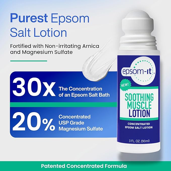 Epsom-It Soothing Muscle Set - Epsom Salt and Magnesium Lotion and Rollerball, for Muscle Discomfort and Stiffness, Tired Legs, Knees, and Feet (2-Pack)