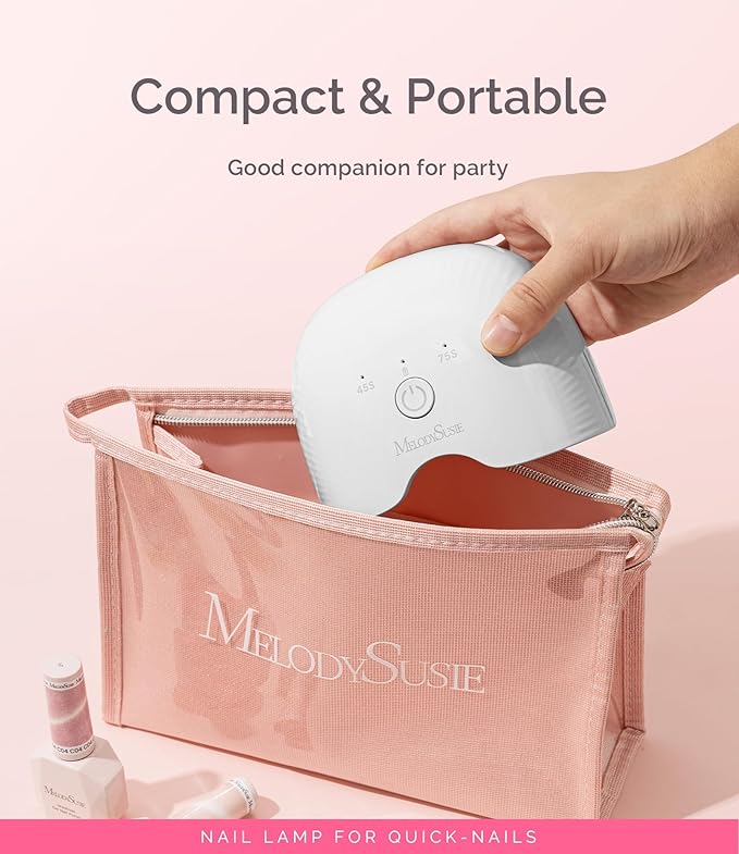 MelodySusie Small Cordless UV Nail Lamp, P-ART06G Rechargeable Portable LED UV Light with Smart Sensor, 4-Finger Curing for All Soft Gels, Especially Half-Cured Gel, Base Coat & Top Coat, White