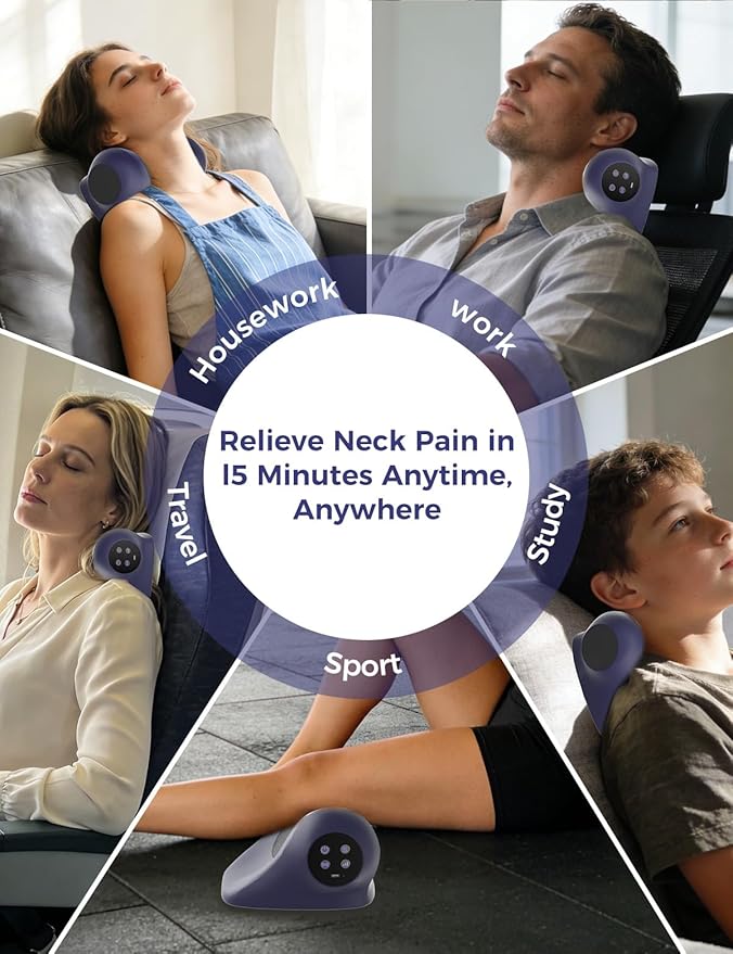 Heated Neck Stretcher for Pain Relief,Cervical Traction Device,3 Vibration Modes Portable Wireless Neck and Shoulder Relaxer Hump Corrector Pillow for TMJ Pain Relief and Cervical Spine Alignment
