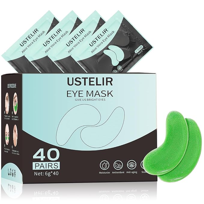 USTELIR Under Eye Patches, 40 Pairs Eye Mask for Dark Circles, Puffy Eyes, Undereye Bags,Wrinkles,Eye Mask Patches with Aloe Vera, Eye Treatment Skin Care for Men & Women Gift