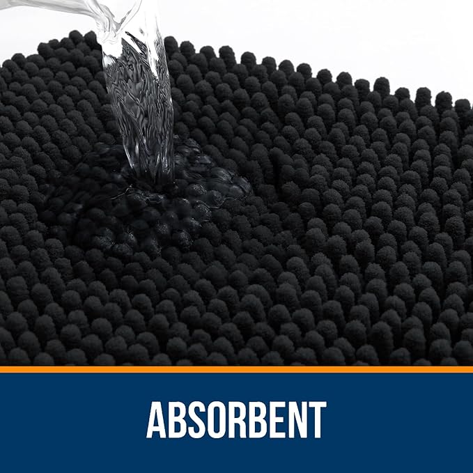 OLANLY Black Bathroom Rug 30x20, Extra Soft Absorbent Chenille Bath Rugs, Rubber Backing Quick Dry, Machine Washable Bath Mats for Bathroom Floor, Tub and Shower, Home Decor Accessories