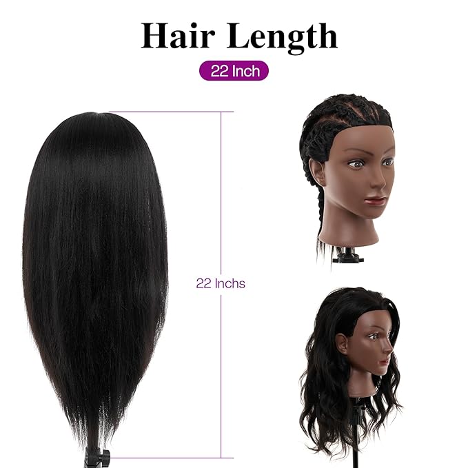 20-22 Inch Mannequin Head Human Hair with Stand,100% Real Human Hair Mannequin Head for Braiding,Cosmetology Manikin Doll Head for Styling with Table Clamp Hair Braiding Set(Brown)