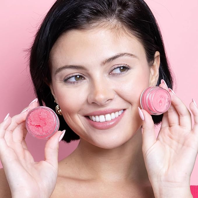 NCLA All Natural Lip Treatment Set - Hydrating Lip Balm - Vitamin C, E, and Agave Sugar Scrub with Silicone Scrubber - Dragon Fruit Acai Berry - 3 pc