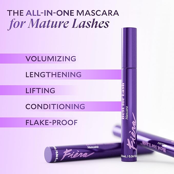 Fièra Best for Lash™ Mascara for Women Over 40 – Volumizing, Lengthening & Lifting Peptide Mascara with Vitamin B5 – Smudge-Proof, Flake-Resistant, Gentle Washable Formula, Black