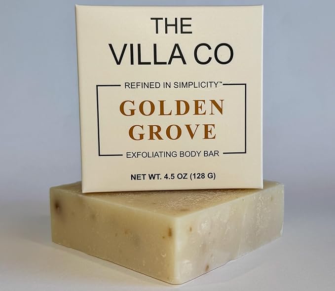The Villa Co - Golden Grove | 4.5oz Exfoliating Body Bar for Women & Men | Artisan Made in USA | Natural Ingredients | Goats Milk