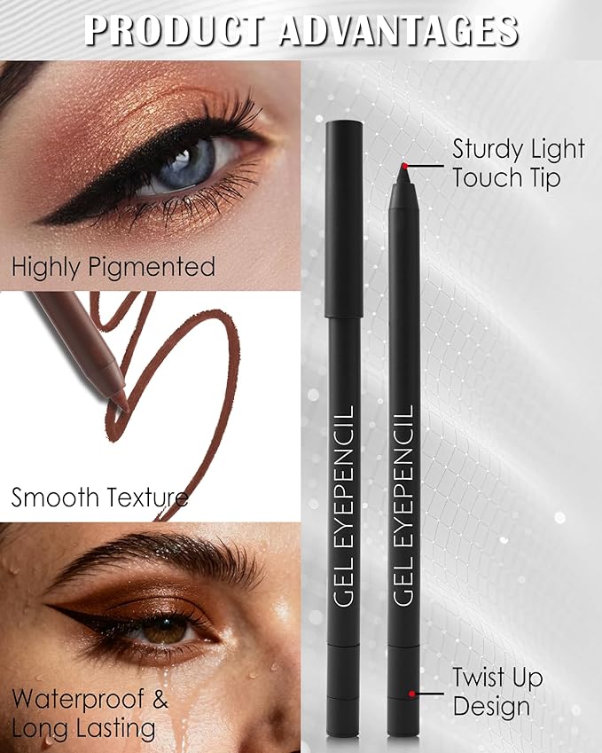 Chocolate Brown Waterproof Gel Eyeliner, Highly Pigmented Long-lasting Matte Cream Waterline Eyeliner Pencil, Retractable Eye Liner Pen Built in Sharpener for Women Sensitive Eyes, Christmas Makeup-04