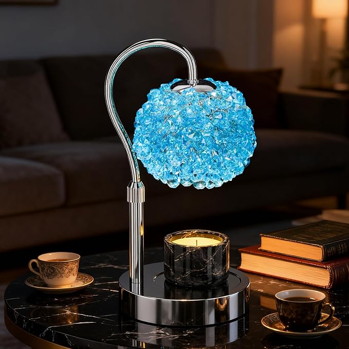 Luxury Candle Warmer Lamp with Crystal Gemstone Shade & Color-Changing Premium Base - Adjustable LED Wax Melt Warmer for Home Decor(Blue)
