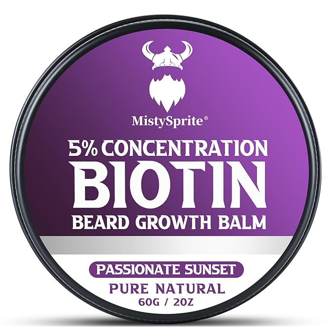 Beard Balm，5% Concentration Biotin Beard Balm for Men (2 oz) - Natural Mens Beard Oil with Castor Oil，Argan Oil, Jojoba Oil and Vitamin,Thickening for Beard，Beard Growth Softener