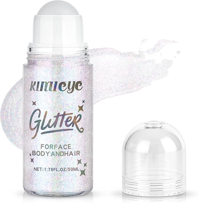 Roll-on Face Body Glitter Gel for Women, 1.69oz Large Capacity Holographic Color Changing Glitter Gel Shimmer Makeup for Singer Concert Festival Rave Accessories, #3 Dazzle