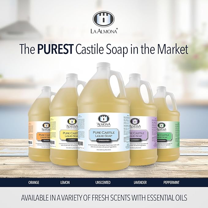 La Almona - Pure Castile Liquid Soap, LAVENDER, 1 Gallon - Multipurpose: Hands, Face, Body, Laundry, Dishes & More - For Sensitive Skin, All-Natural Ingredients, Scented with Essential Oils