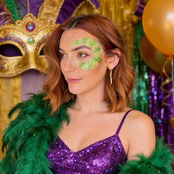 Mysense Neon Green Body Glitter Stick, Lime Green Face Hair Glitter, Mardi Gras Festival Rave Outfit for Women, St Patricks Day Accessories, Sparkling Mermaid Sequins Chunky Glitter Makeup, 0.56oz