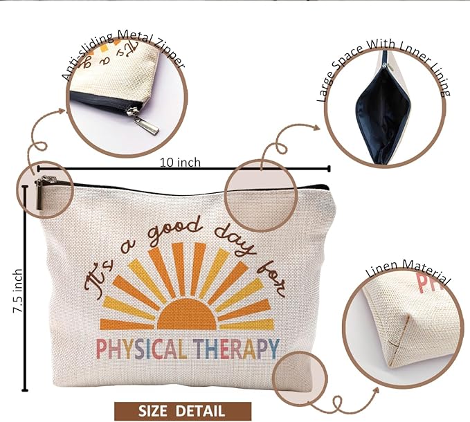QGFM Makeup Bag for Physical Therapists - Appreciation Gift for Women, Cosmetic & Toiletry Bag for Good Days in Therapy