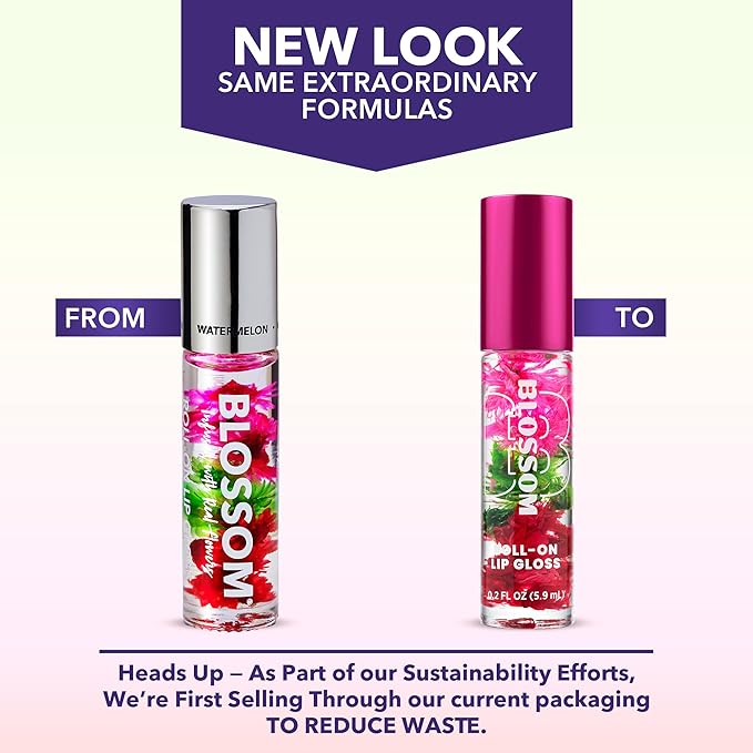 Blossom Roll on Lip Gloss, Scented Clear High Shine Moisturizing Lip Oil, Non Sticky, Infused with Real Flowers, Made in USA, 0.2oz, Peach Hemp
