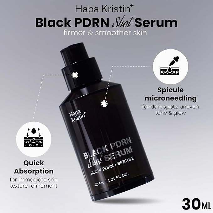 HAPA KRISTIN Black PDRN Shot Serum, Spicule Microneedling for Dark Spots, Uneven Tone, Elasticity, Firming, Glow, Strengthen the Skin Barrier, 1.01 FL OZ