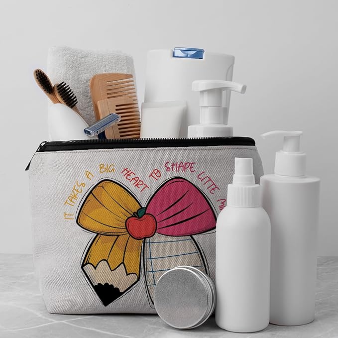 CLHHM Teacher Appreciation Makeup Bag Cosmetic Bag with Zipper - Travel Toiletry Bag for Travel Essentials, Birthday Gifts for Women, Gifts for Teenage Girls & New Mom Care Package