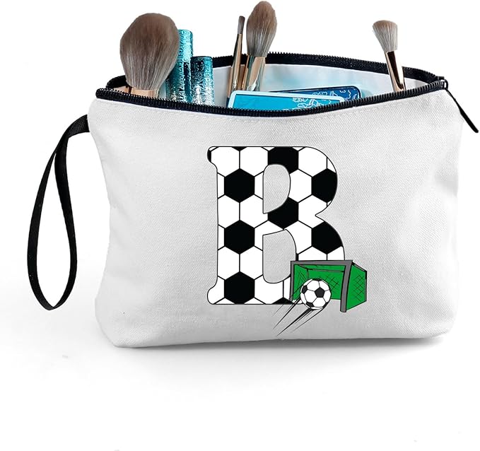 ARIOSEY Soccer Gifts Personalized Soccer Ball Cosmetic Bag for Purse Birthday Inspirational Gifts for Girls Women Team Coach Mom Stuff Travel Organizer-B