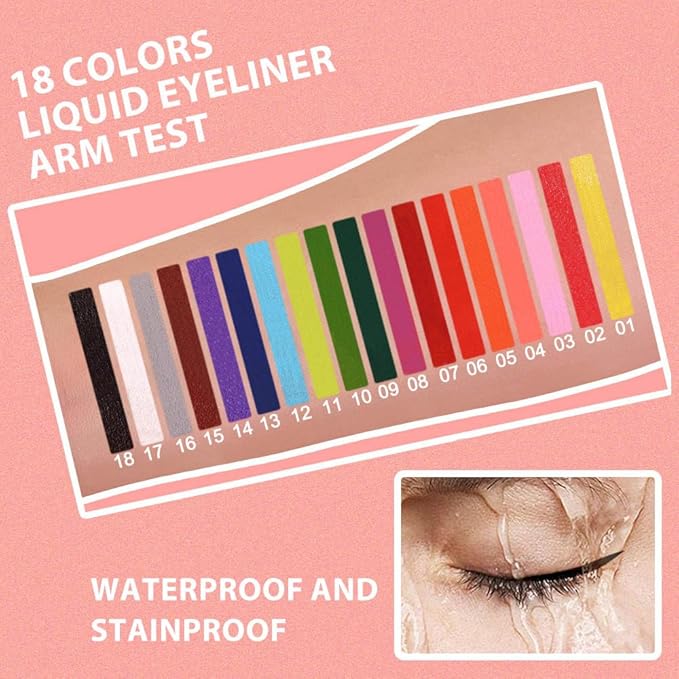 evpct 6Pcs Yellow Red Pink Tomato OrangeRed Brown Liquid Eyeliner Set Waterproof Eye Liners for Women, Eyes Wing Colored Eyeliner delineador de ojos a prueba de agua contra el agua blanco para ojos