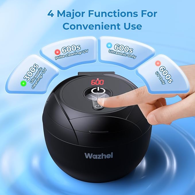 Ultrasonic Retainer Cleaner Machine, 45kHz Dental Cleaning Pod for Denture, Mouth Guard, Night Guard, Aligner, Braces, Toothbrush, 200ML Denture Cleaner with Digital Timer & 4 Modes, Black