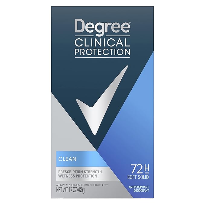 Degree Men Clinical Protection Antiperspirant Deodorant 72-Hour Sweat & Odor Protection Clean Prescription-Strength Antiperspirant For Men with MotionSense Technology 1.7 oz, Pack of 2