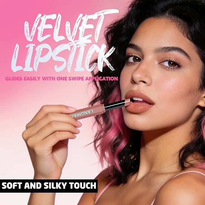 Jolilab 2Pcs Velvet Matte Lipstick Nude Matte Soft Dark Color Stick High Pigmented Long-Lasting Waterproof Lip Stick Lip Balm Beauty Cosmetics Gift for Women(#01+02)