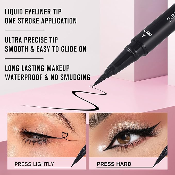 UCANBE Black Eyeliner Pencil, Dual Ended Liquid Eye liner + Gel Eyeliner 2 in 1, Highly Pigmented & Quick Drying, Waterproof & Long Lasting Ultra-fine Tip Eye Makeup Pen