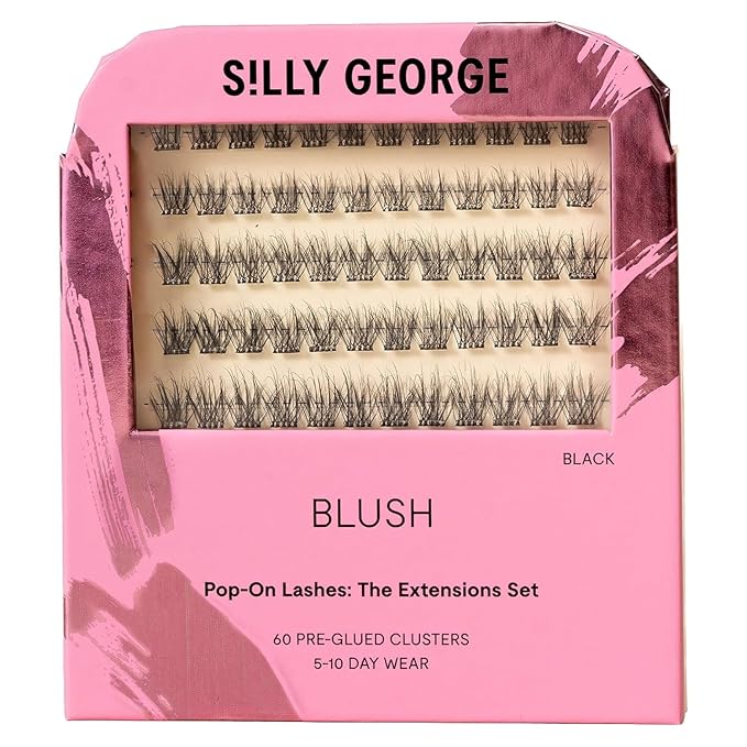 Silly George Pop-On Lashes - DIY 1-Step Pre-Glued Faux Eyelash Clusters, Natural Look Extensions, Black - Blush, 5-7 Pair Set, Pack of 60 Clusters