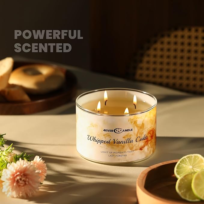 4EVER Scented Candles | 4-Wick 18oz Soy Wax Candle | Up to 50Hrs Clean Burn | Aromatherapy Candles for Home Scented | Gifts for Women & Mom, Whipped Vanilla Cake