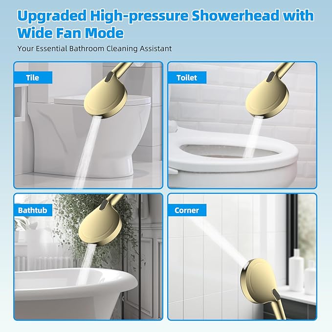 Hibbent All Metal CUPC Certified Shower Head, 10'' High Pressure Rainfall Shower Head, Handheld Showerhead Combo, 12'' Adjustable Extension Arm, 10 Sprays, 71'' Hose, Shower Holder, Polished Brass