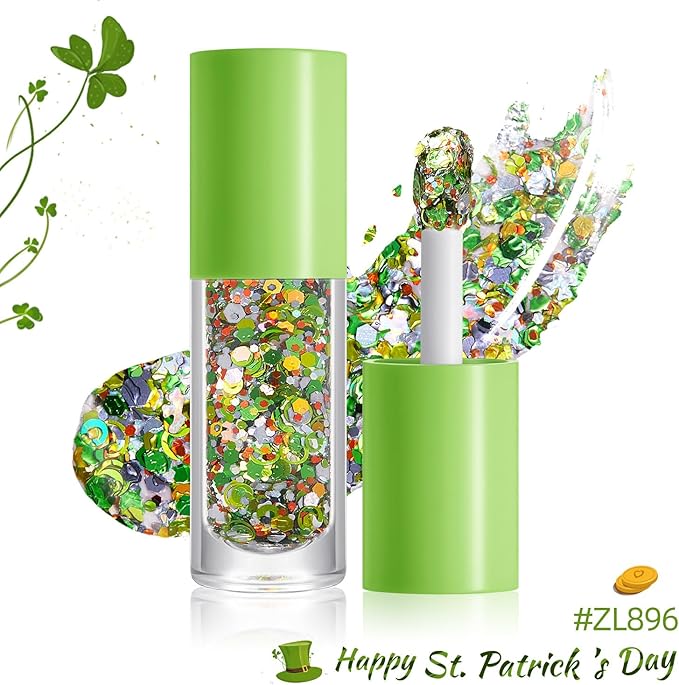 St. Patrick‘s Day Body Glitter Duo with Brush - Dark Green & Light Green Chunky Glitter, 2-Pack for Face, Body & Hair | Long Lasting Festival Makeup