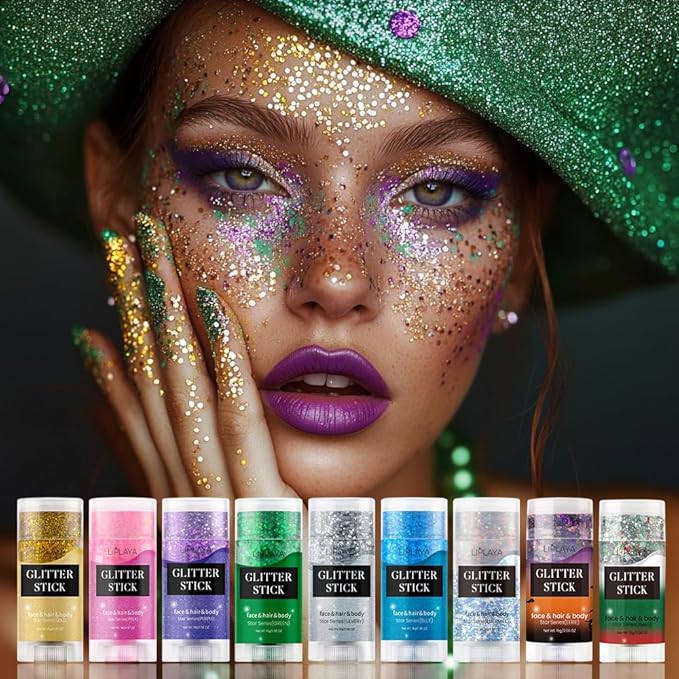 Gold Face and Body Glitter Stick,Holographic Neon Accessories Outfit Singer Concert Sparkling Festival Rave Glitter Makeup