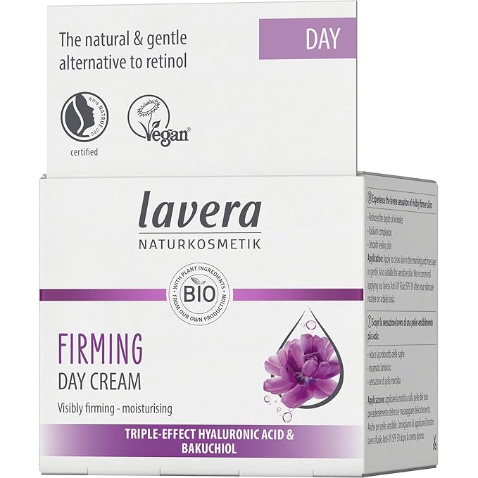 lavera Firming Day Care - Anti Aging Face Cream with Triple Hyaluron & Bakuchiol for Smooth Skin - Anti Wrinkle Face Cream - Face Moisturizer - PETA Certified - Vegan - Made in Germany - 1.7 Fl Oz