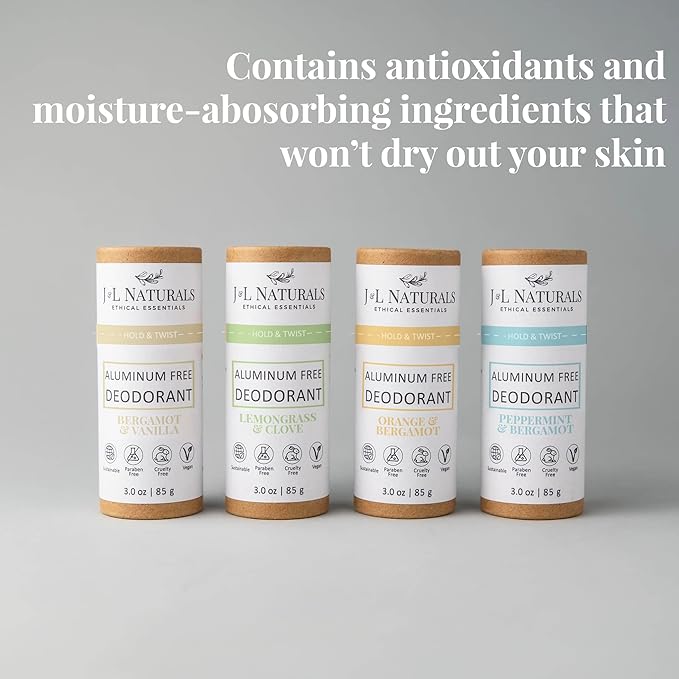 J&L Naturals Aluminum Free Deodorant for Men & Women | 100% Natural Ingredients With Coconut Oil, Shea Butter, & Essential Oils | Sustainable, Eco-Friendly (Citrus & Spicy, 3.0 Oz (Pack of 4))