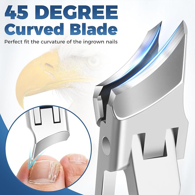 Ingrown Toenail Clippers - Wide Jaw Opening Anti-Splash Slanted Nail Clippers with Catcher, Heavy Duty Ingrown Toenail Clippers Nail Cutters, Ultra Sharp Slanted Nail Clippers with Long Handle