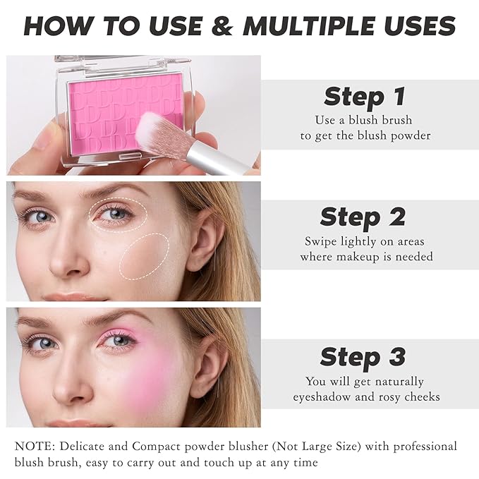 Berry Blush Powder Blush for Cheeks with Brush, Matte Blush Palette Blush Powder Face Blusher, Natural Blendable Formula Silky Lightweight Makeup Blush Rubores de Maquillaje, 006#