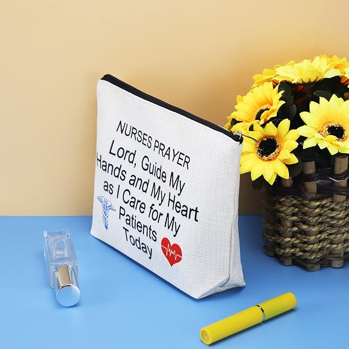 Nurse Prayer Gifts Makeup Bag Nursing Student Graduation Inspirational Gift for New Registered Nurse RN Christmas Birthday Present Nurses' Week Cosmetic Bag Travel Zipper Toiletries Pouch