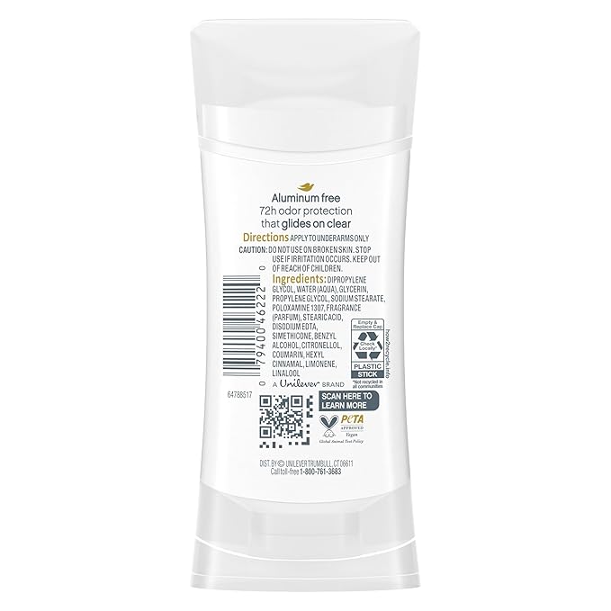 Dove Aluminum Free Deodorant for Women 4 Count Pomegranate and Lemon Verbena 72 hour odor protection 2.6 oz