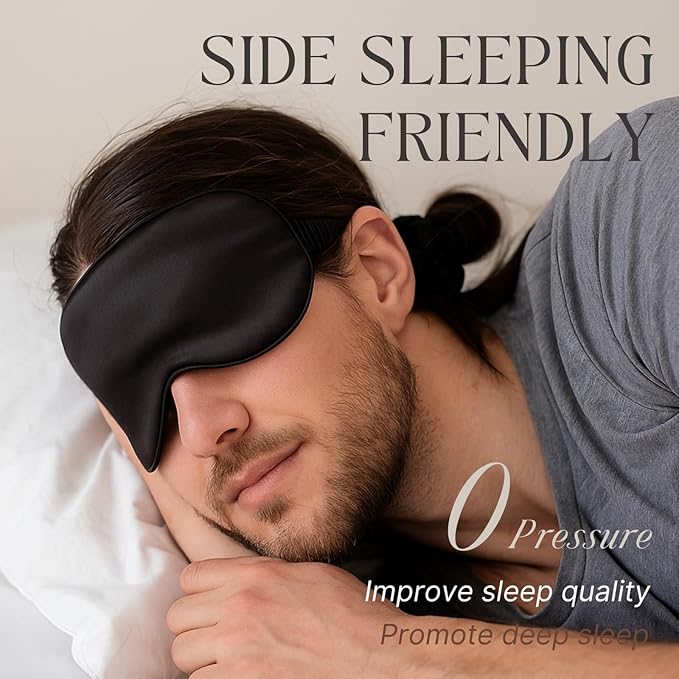 LCBD Silk Satin Sleeping Eye Mask, Black Sleep Eye Mask Night Blindfold for Women and Men, Soft Breathable Blackout Eyeshade Eye Cover for Travel, Wedding Bridesmaid Gift