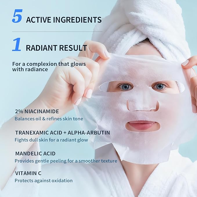 RAZUYEN Brightening Hydrating Face Mask (10 PCS), Glowing & Moisturizing Sheet Mask with Niacinamide, Rosa Water and Arbutin, Rose Face Mask For All skin types, Added Fragrance Free