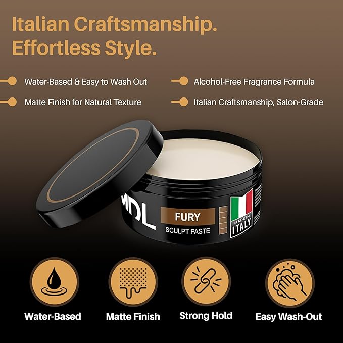 MY DE LUCA Sculpt Paste Hair Wax for Men, Water-Based Hair Wax Stick for Strong Hold Hairstyles and Dry Matte Finish Hair, Alternative to Hair Gel Stick, Alcohol Free, Made in Italy, 100 ml